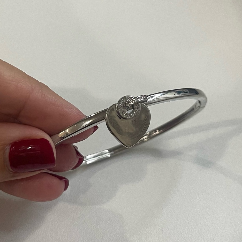 Sterling Silver CZ Engravable Heart Bangle Bracelet Made in Brazil